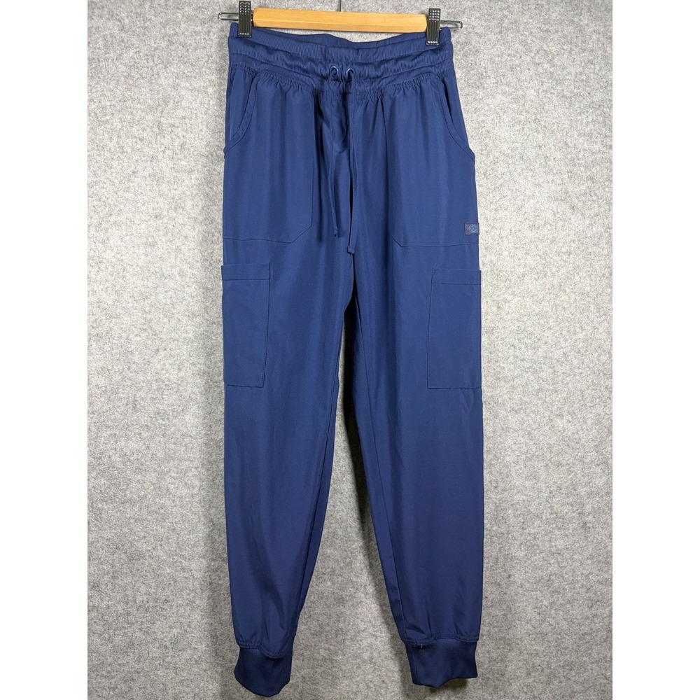 Dickies Navy Blue Jogger Scrub Pants Petite Cargo Pockets Drawstring Waist